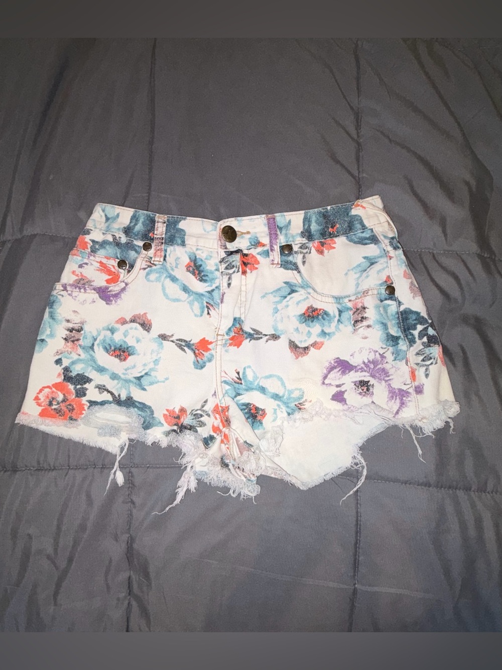 Free People Floral Denim Cutoff Shorts Size 29